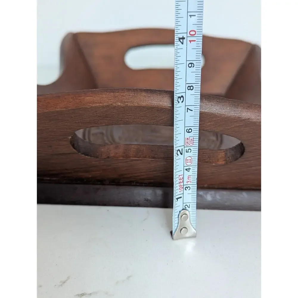 Vtg Wooden Hand carved Bread Tray/Basket Harvest Scene Handles Farmhouse EUC